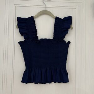 Hill House Paz Top - Navy Poplin